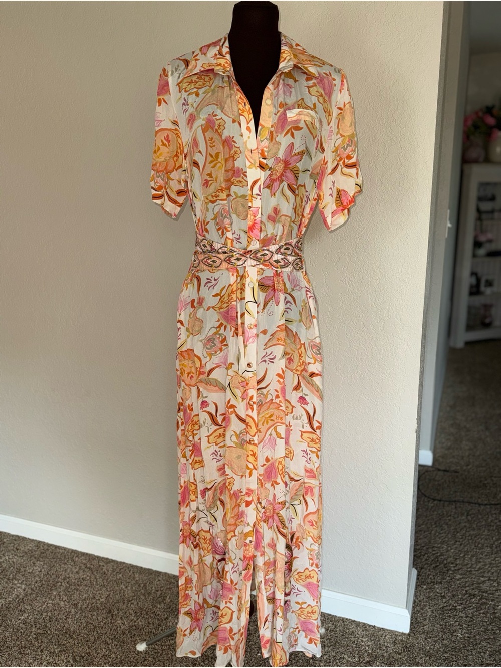 TAJ by Sabrina Crippa Floral Maxi Dress in Peach, Pink & Cream